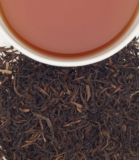 Harney & Sons Decaf Apricot black tea displayed in a cup, showcasing its smooth infusion and warm apricot notes.