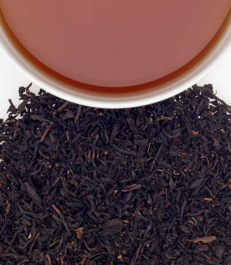 Harney & Sons Florence chocolate hazelnut tea displayed in a cup, showcasing its rich color and inviting aroma.