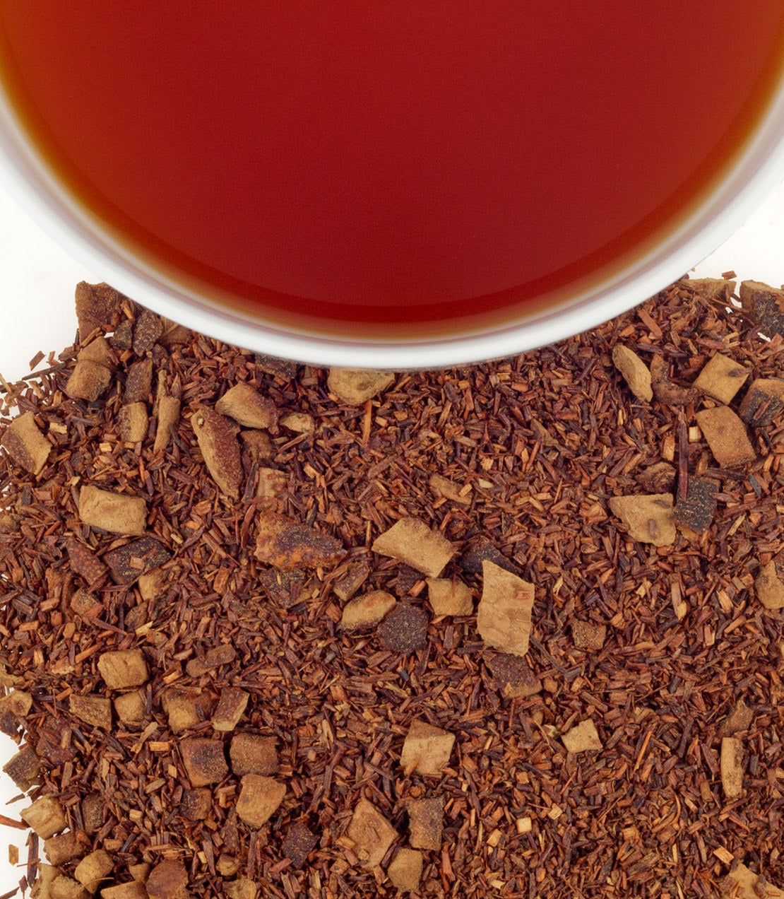 Herbal Hot Cinnamon Spice by Harney & Sons in a cup, showcasing the herbal blend of cinnamon and rooibos tea.