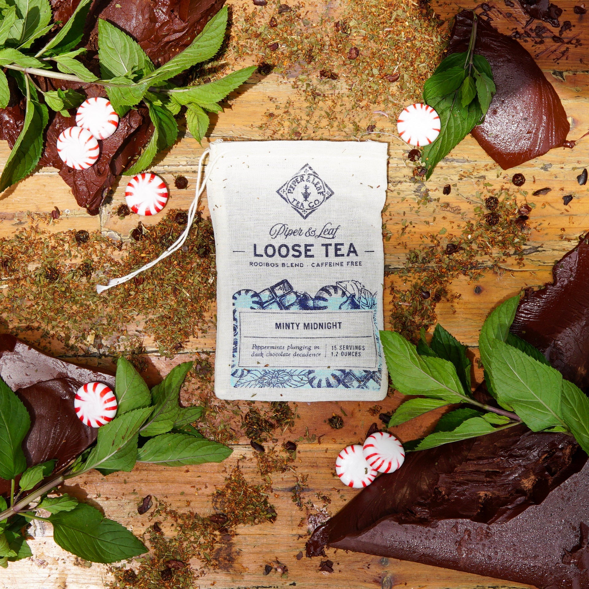 Piper and Leaf Minty Midnight Muslin Bag of Loose Leaf Tea - 15 Servings