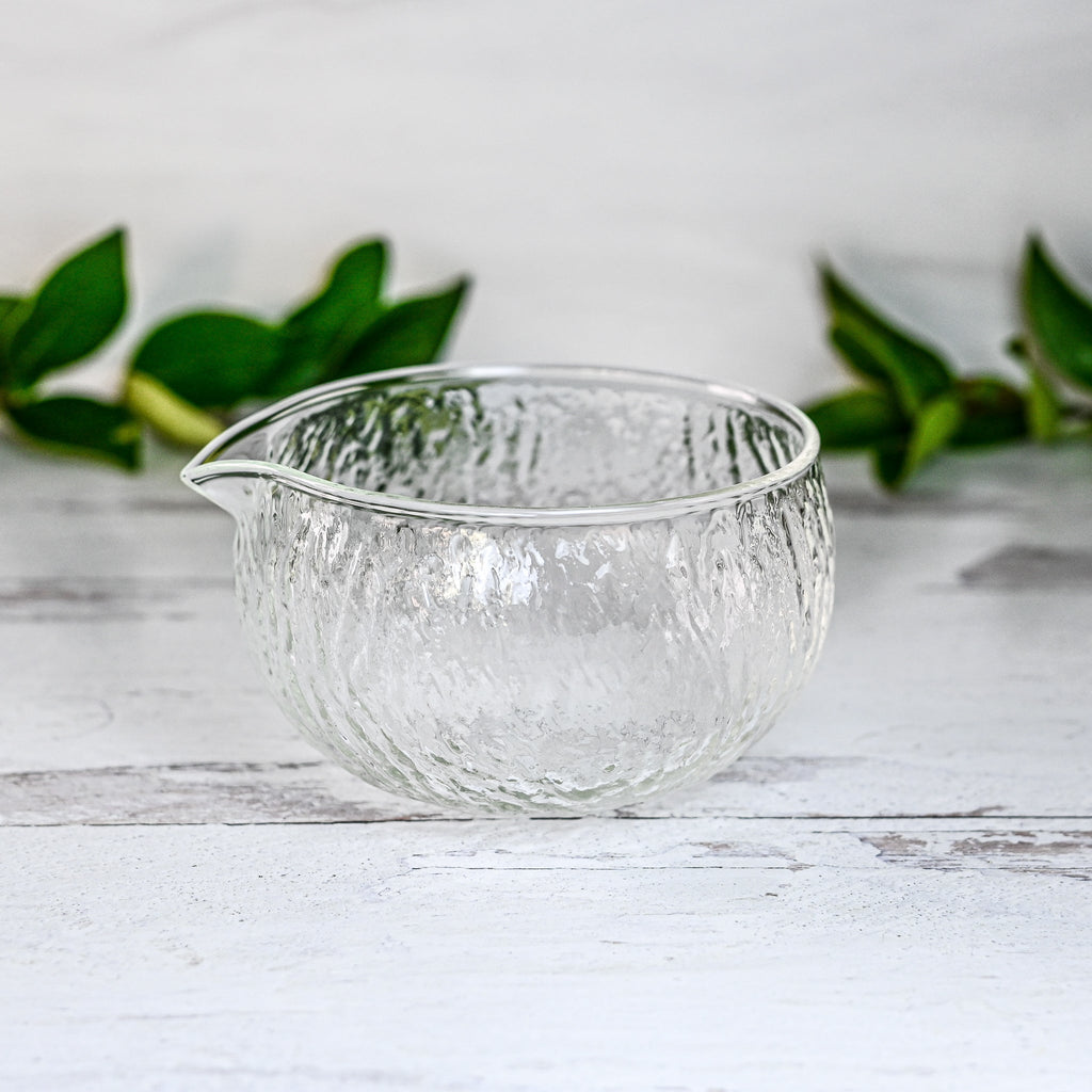 Aprika Life Textured Spouted Glass Matcha Bowl Pattern 2, Bamboo Matcha Whisk, Whisk Holder and Organic Japanese Matcha Set