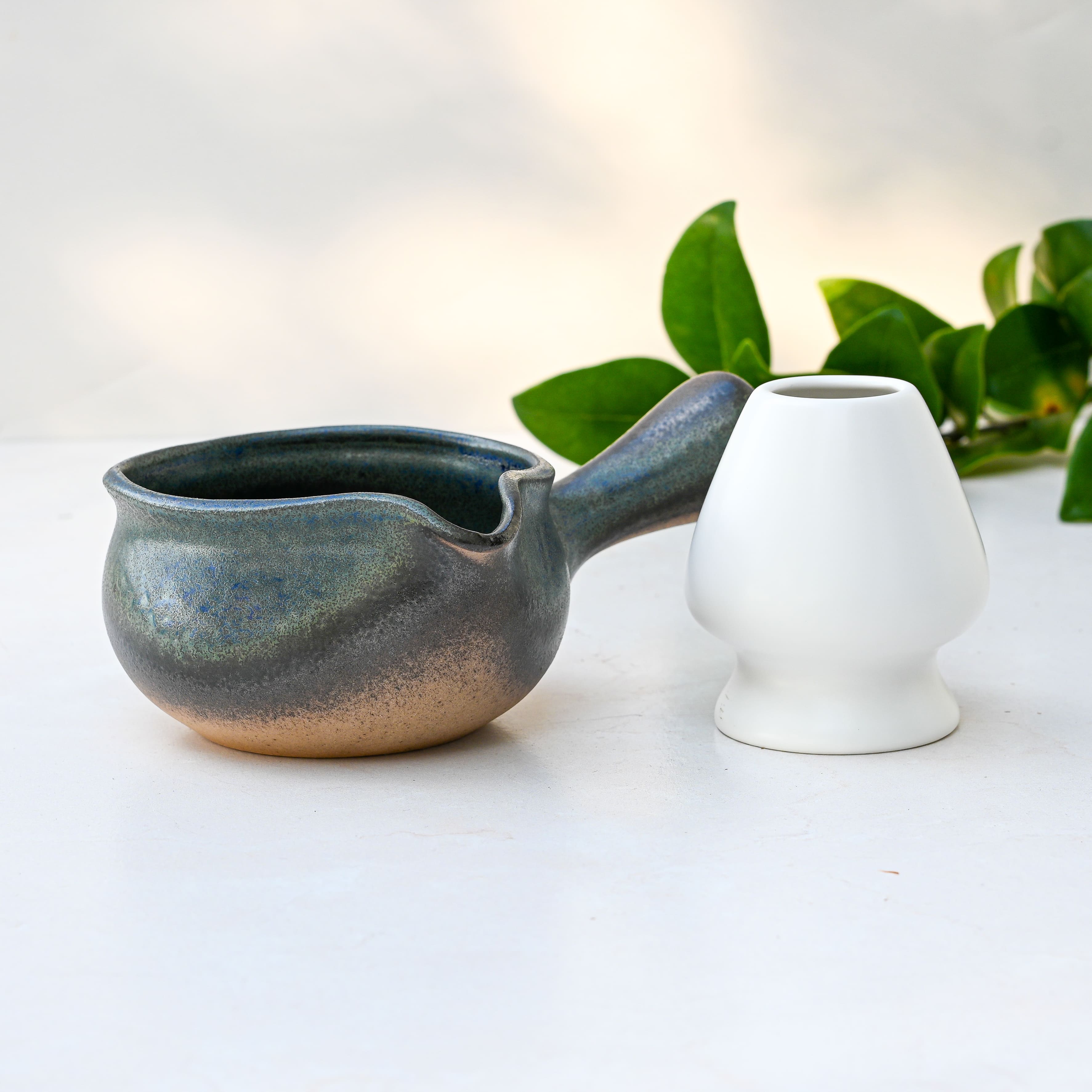 Aprika Life Blue Spouted Ceramic Matcha Bowl