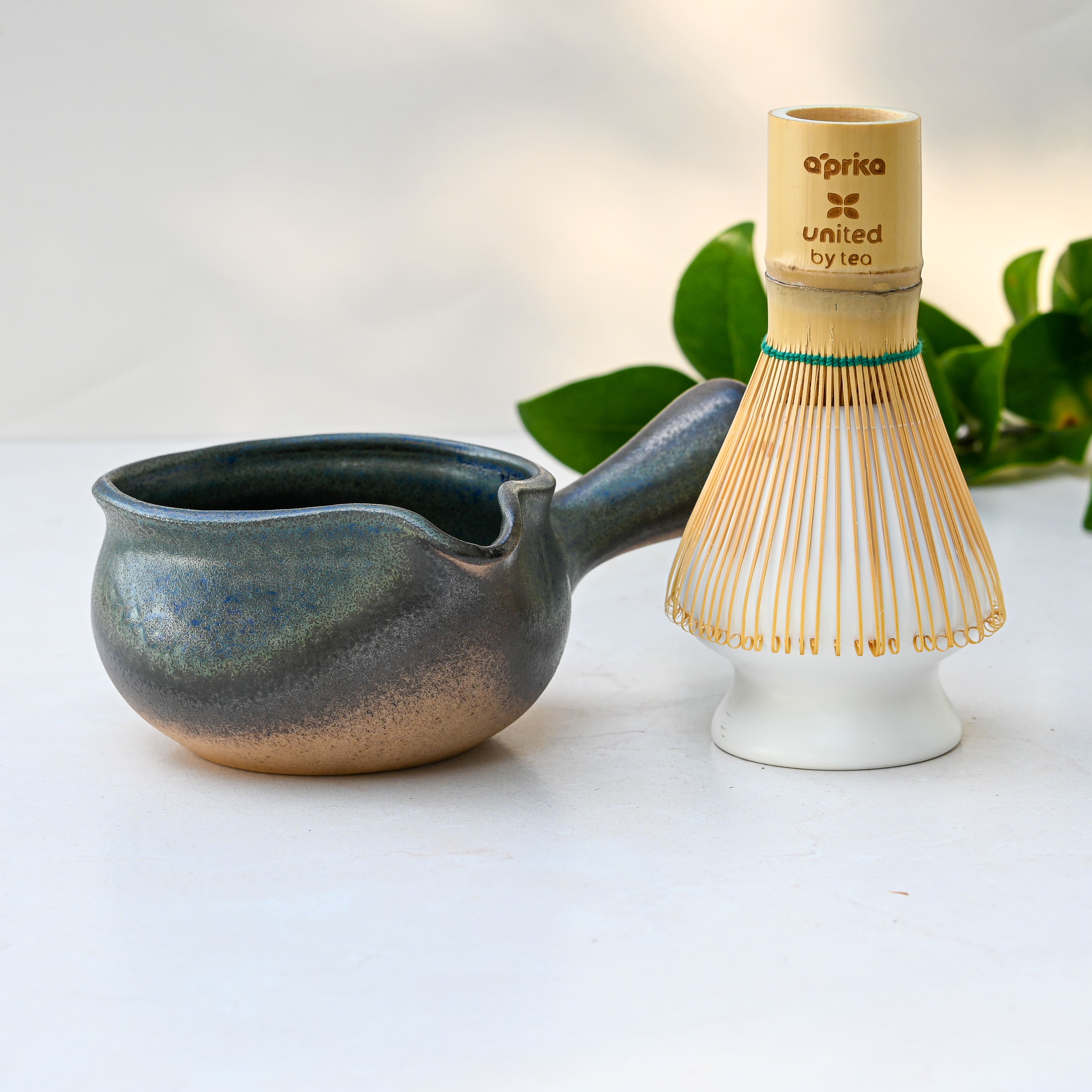 Aprika Life Blue Spouted Ceramic Matcha Bowl
