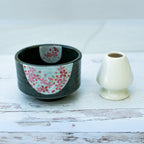 Aprika Life Dark Grey Flowers Ceramic Matcha Bowl
