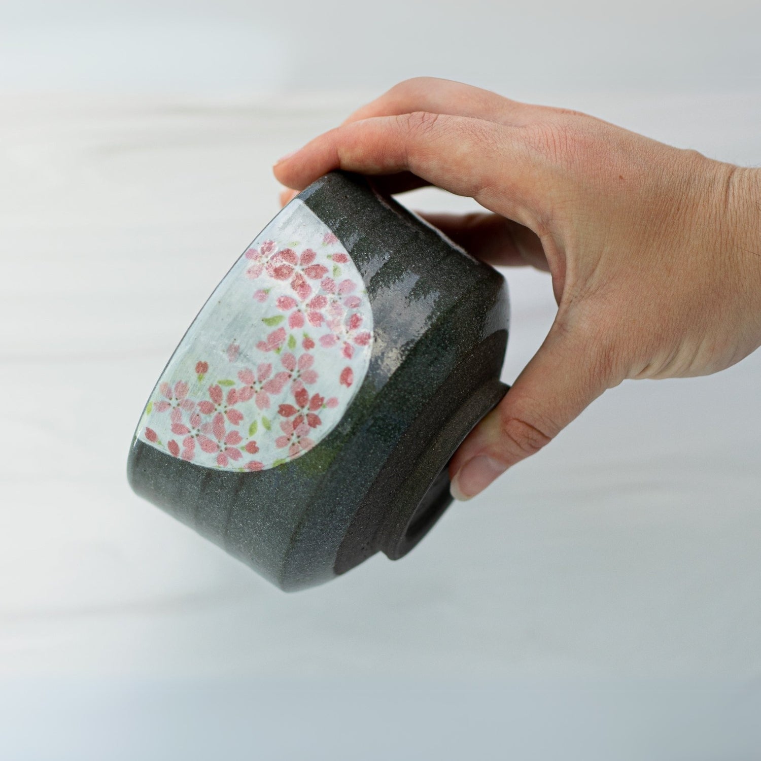 Aprika Life Dark Grey Flowers Ceramic Matcha Bowl