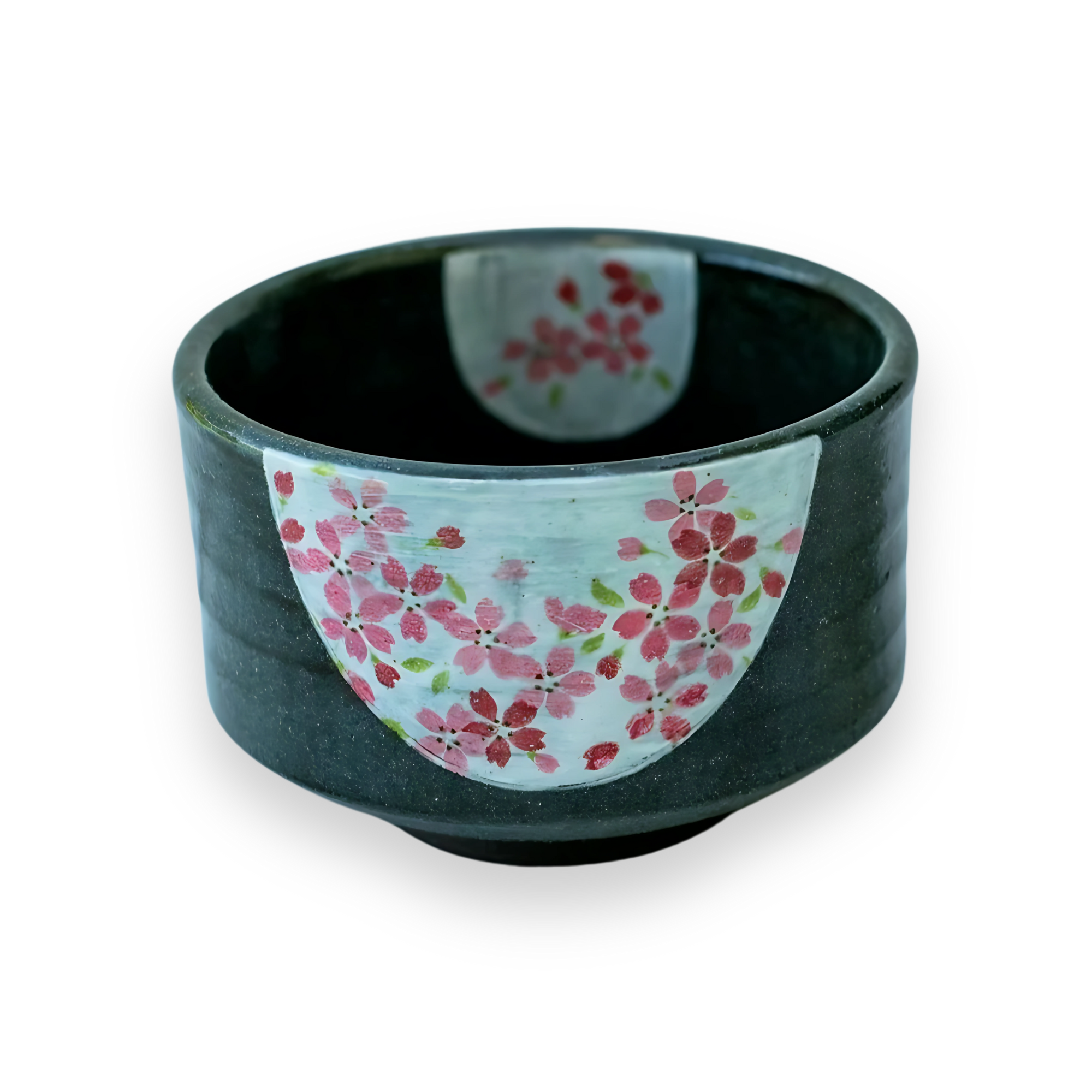 Aprika Life Dark Grey Flowers Ceramic Matcha Bowl