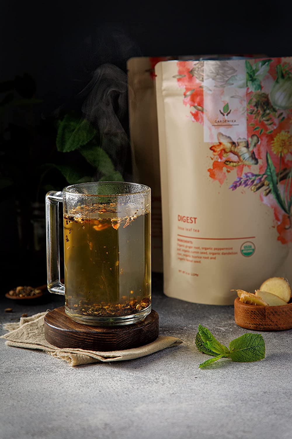 Gardenika Digest Loose Leaf Tea, USDA Organic, Kosher, Caffeine-Free - 4 oz (114g)