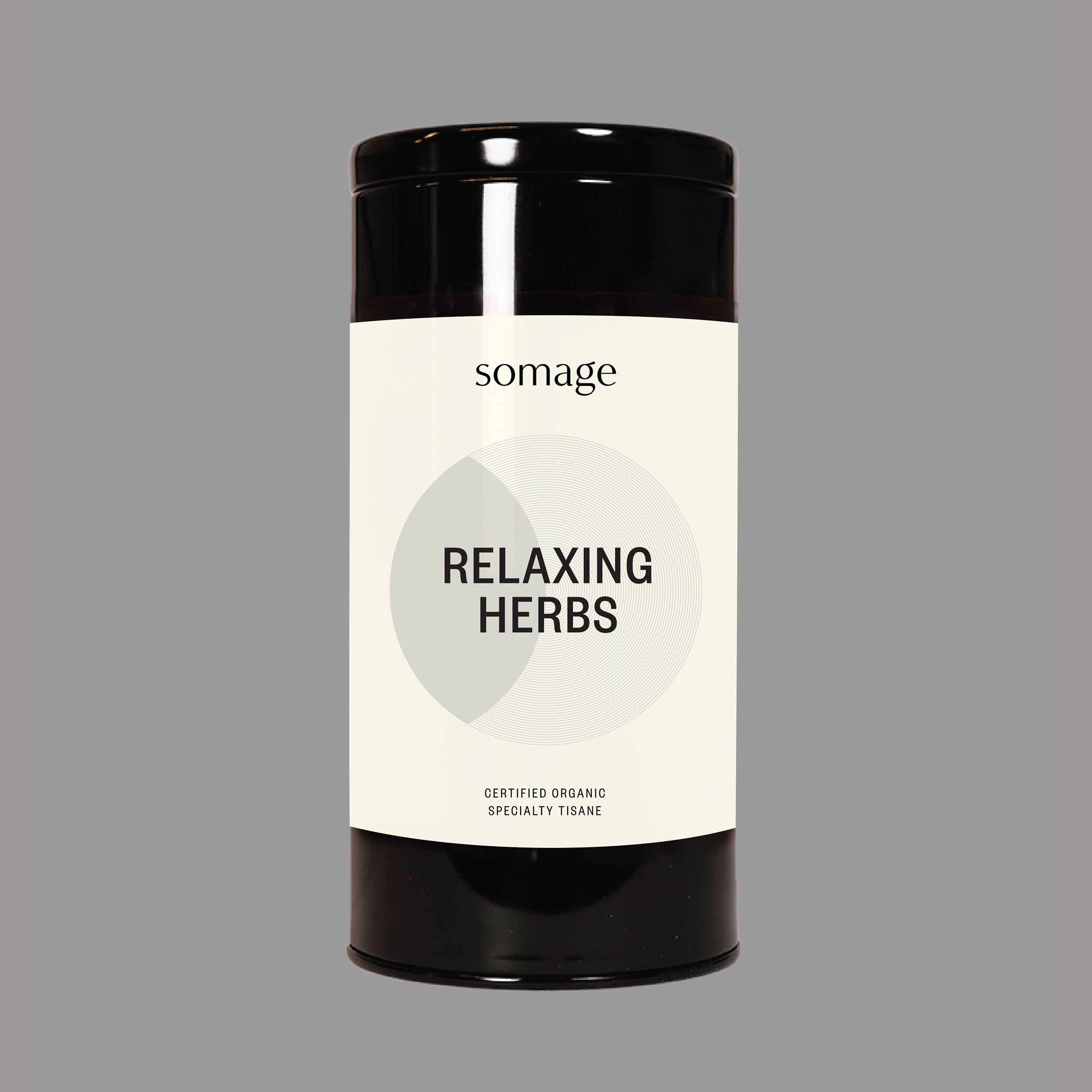 Herb Harmony Tea Tin by Somage USA, designed for storing tea and keeping it fresh, shown in a relaxing herb display.