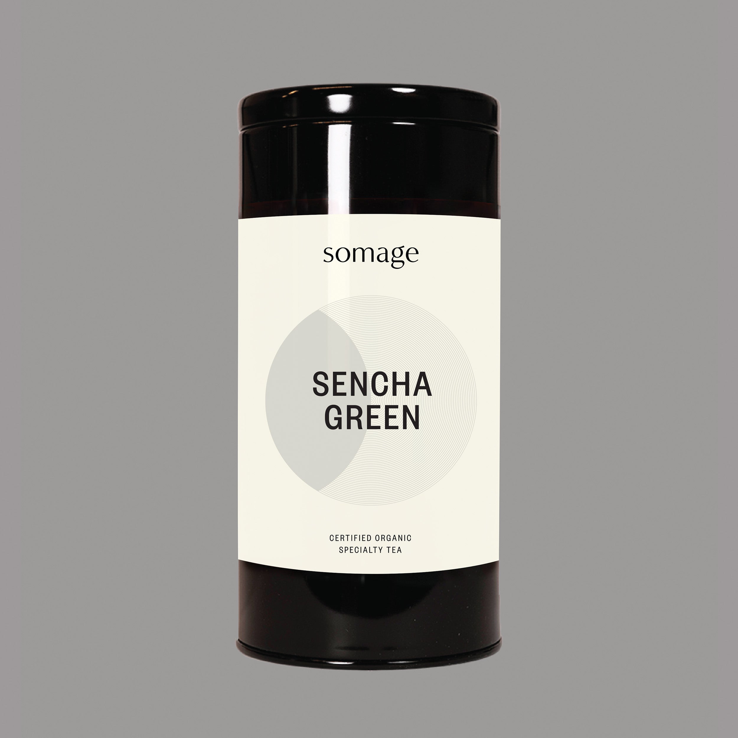 Sencha Green Tea Tin by Somage USA, a sealed metal container designed to keep tea fresh and easy to use.