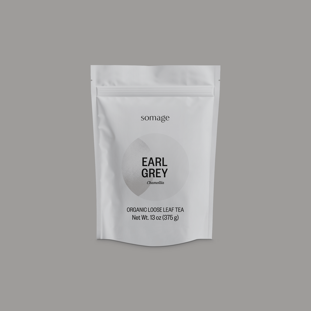 Earl Grey Loose Leaf by Somage USA, featuring blue cornflowers and Spanish Bergamot in a loose tea format.