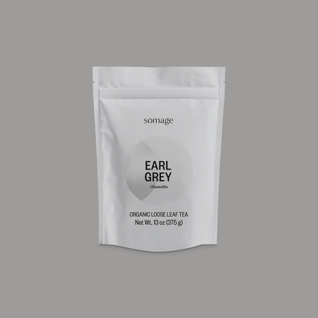 Earl Grey Loose Leaf by Somage USA, featuring blue cornflowers and Spanish Bergamot in a loose tea format.