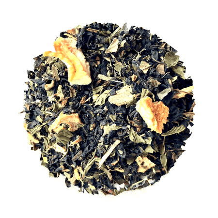 Beach House Emerald City Iced Blend, a refreshing iced tea blend featuring organic Assam tea, Shiso leaf, and mint flavors.