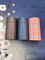 Inoue Ichimatsu Checkered Brown Washi Paper Wrapped Tea Canister (L) - Japanese Chazutsu