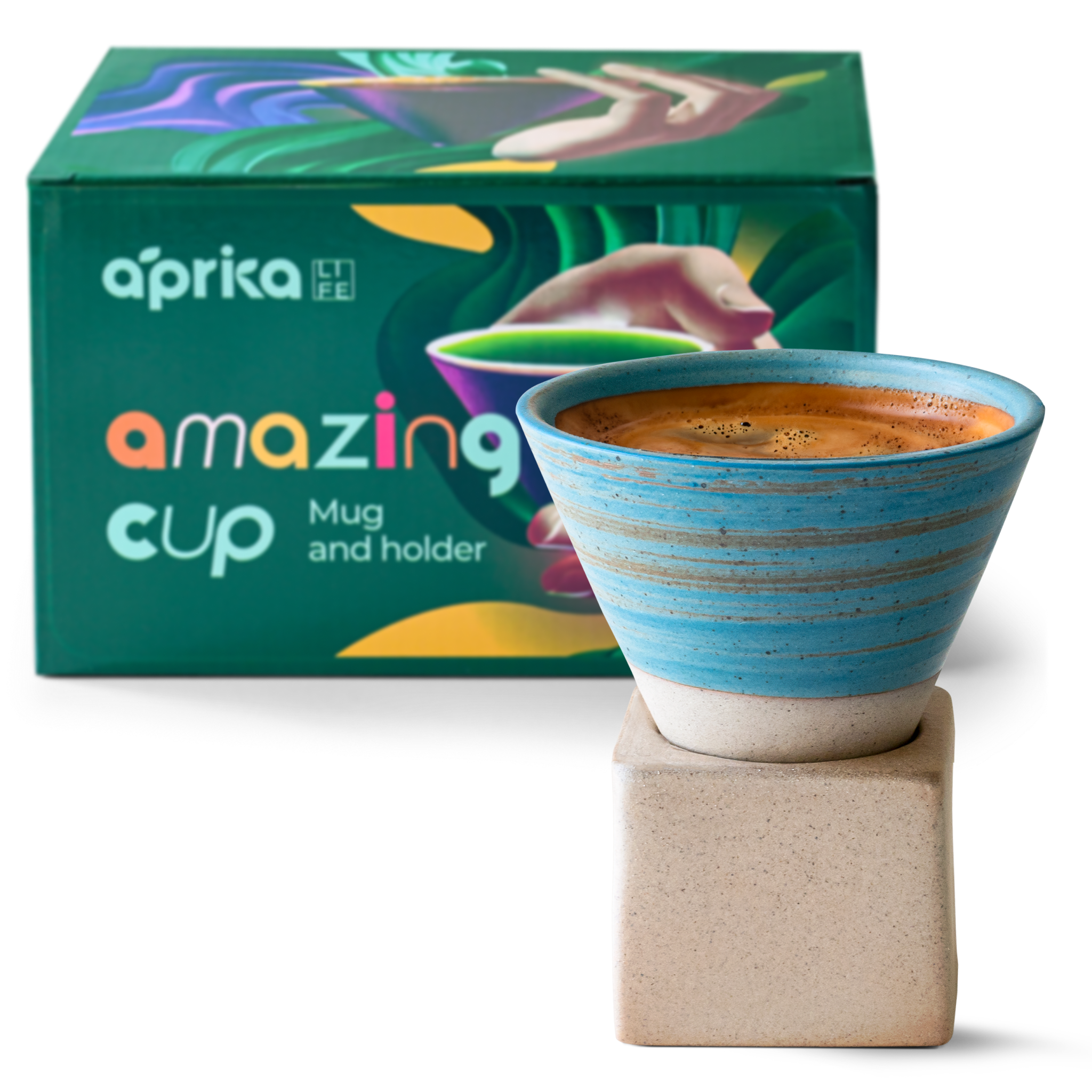 Aprika Life Blue Coffee Mug with Base - 6.8 oz/200ml