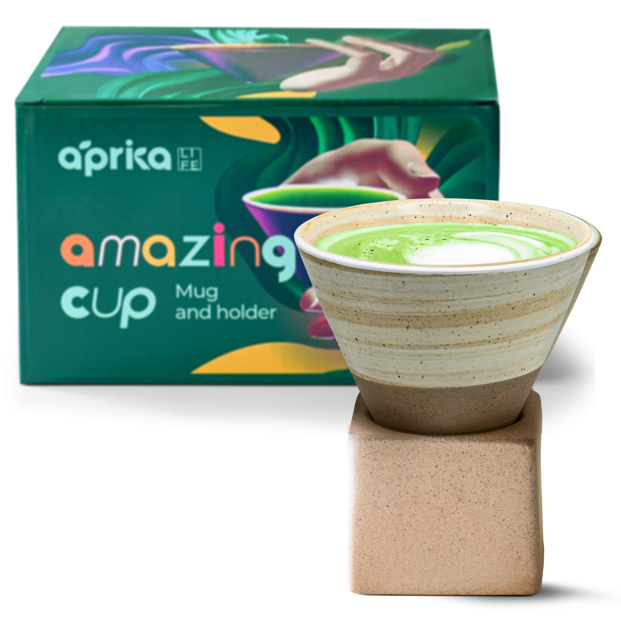 Aprika Life Beige Coffee Mug with Base - 6.8 oz/200ml