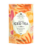 Harney & Sons Peach Fresh Brew Iced Tea pouch front with invigorating peach flavor, 15 qt size, by Harney & Sons.