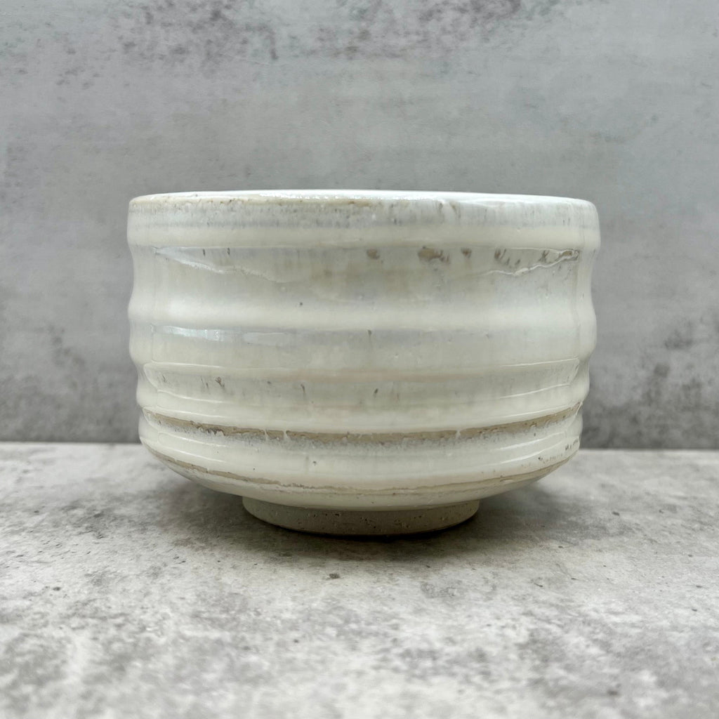 Inoue Tea Shirahagi White Mino-yaki Chawan - Japanese Matcha Bowl, a traditional ceramic bowl for matcha preparation.