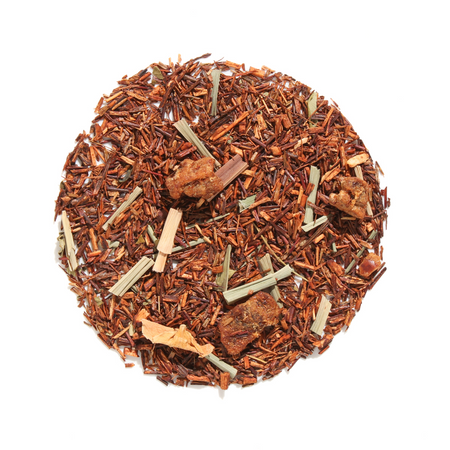 Plum Deluxe Good Morning Moringa Herbal Tea (Lemon - Yuzu - Lemongrass) packaged in a circle design, showcasing vibrant ingredients.