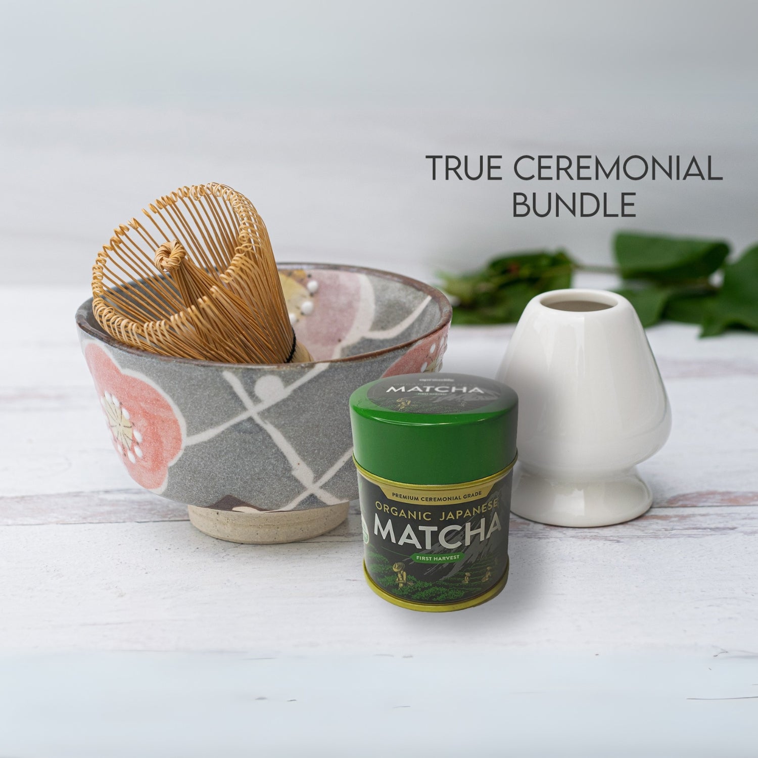 Aprika Life Gray with Flowers Ceramic Matcha Bowl