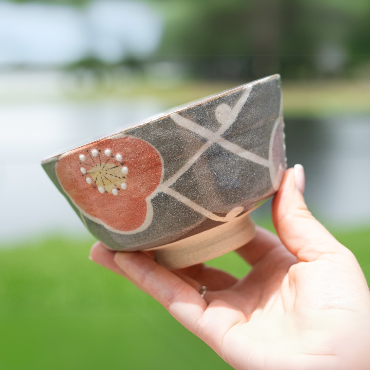 Aprika Life Gray with Flowers Ceramic Matcha Bowl