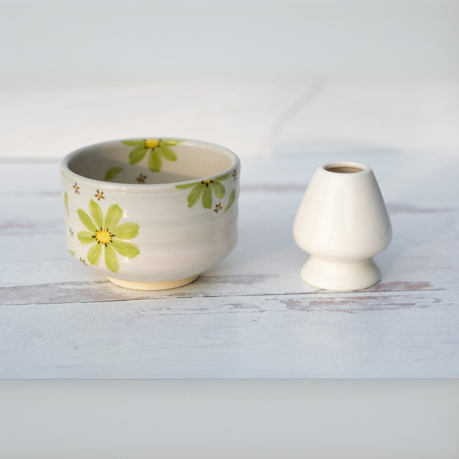 Aprika Life Green Flowers Ceramic Matcha Bowl