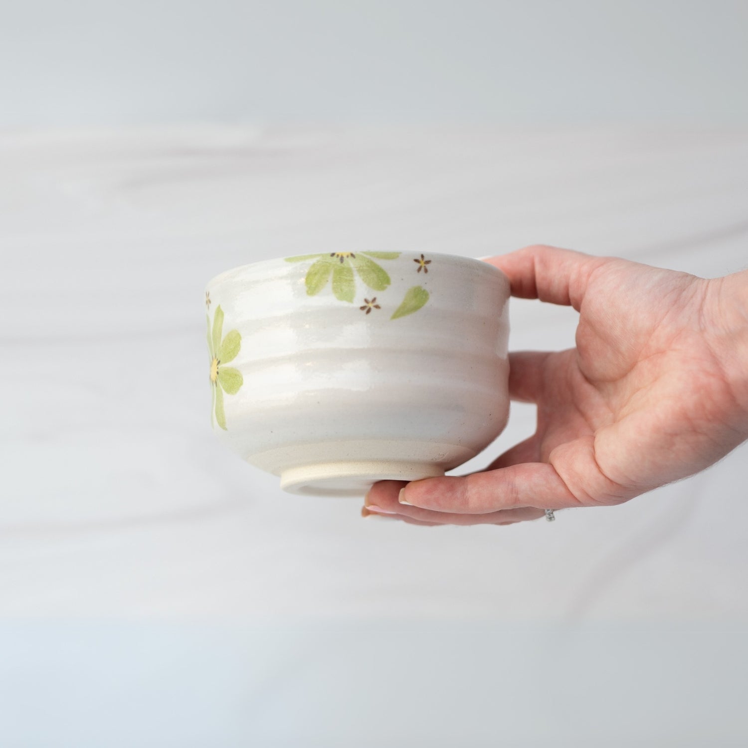 Aprika Life Green Flowers Ceramic Matcha Bowl