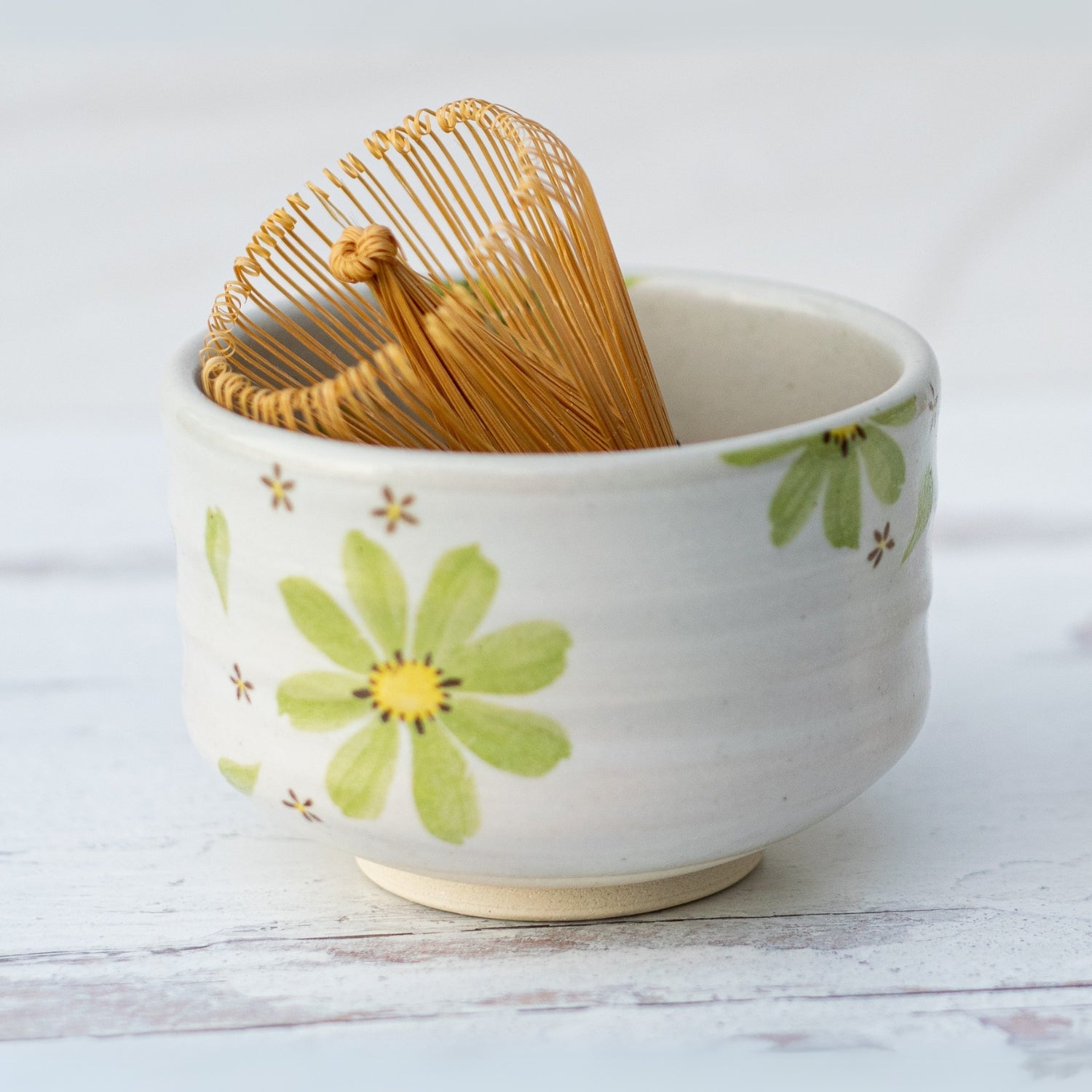 Aprika Life Green Flowers Ceramic Matcha Bowl