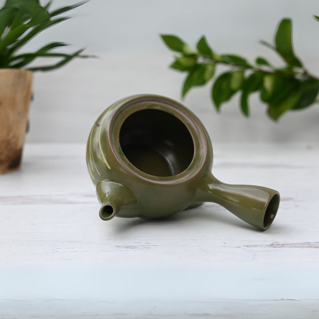 Aprika Life Green Kuysu with Flowers - Japanese Handmade Teapot with Premium Tea Strainer - 12 fl oz/360ml