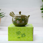 Aprika Life Green Kuysu with Flowers - Japanese Handmade Teapot with Premium Tea Strainer - 14 fl oz/420ml
