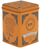 Harney & Sons Decaf Hot Cinnamon Spice, HT Tin of 20 Sachets, showing a tin of tea sachets with cinnamon and orange peel design.