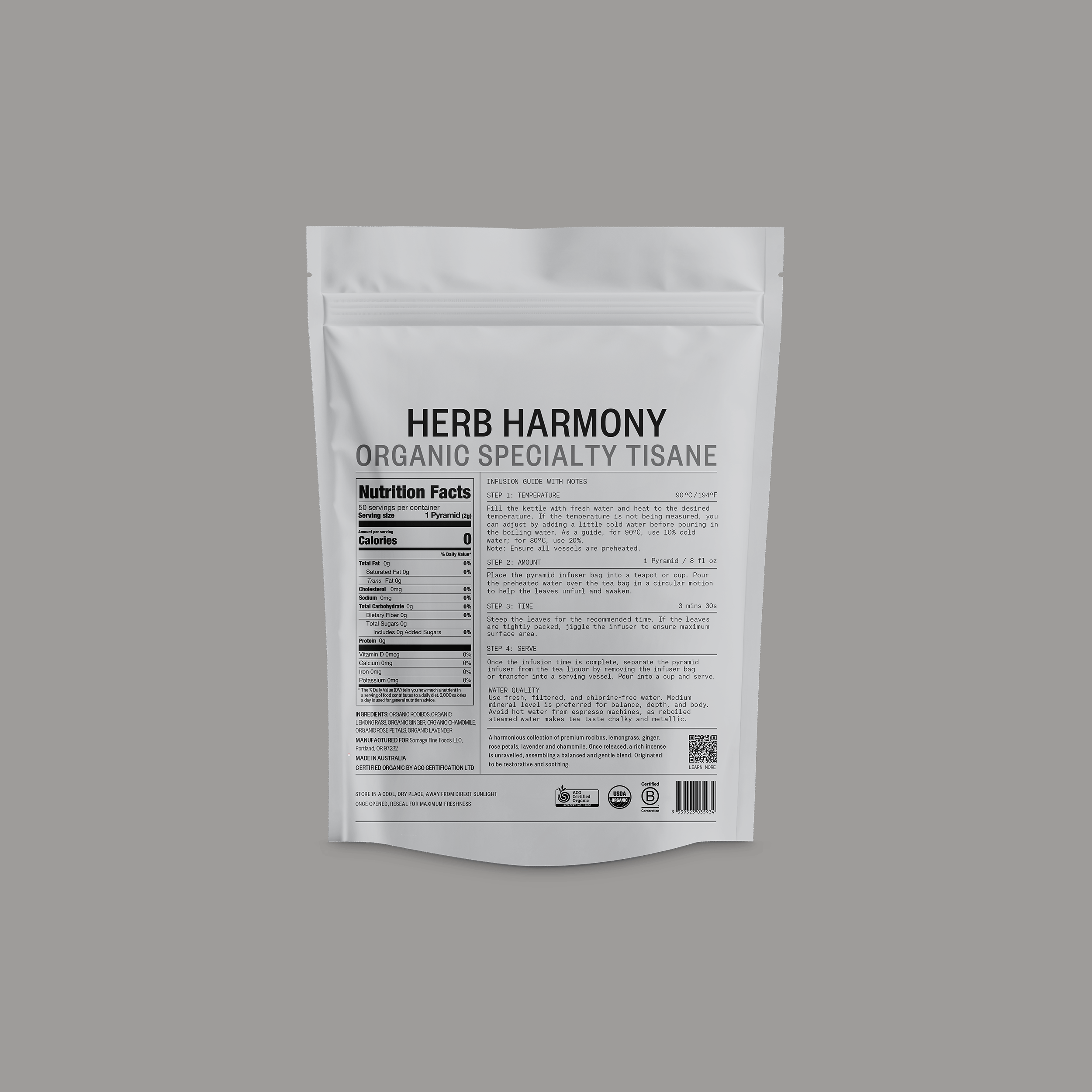 Herb Harmony Pyramid Bags by Somage USA, showing pyramid-shaped tea bags for brewing herbal tea