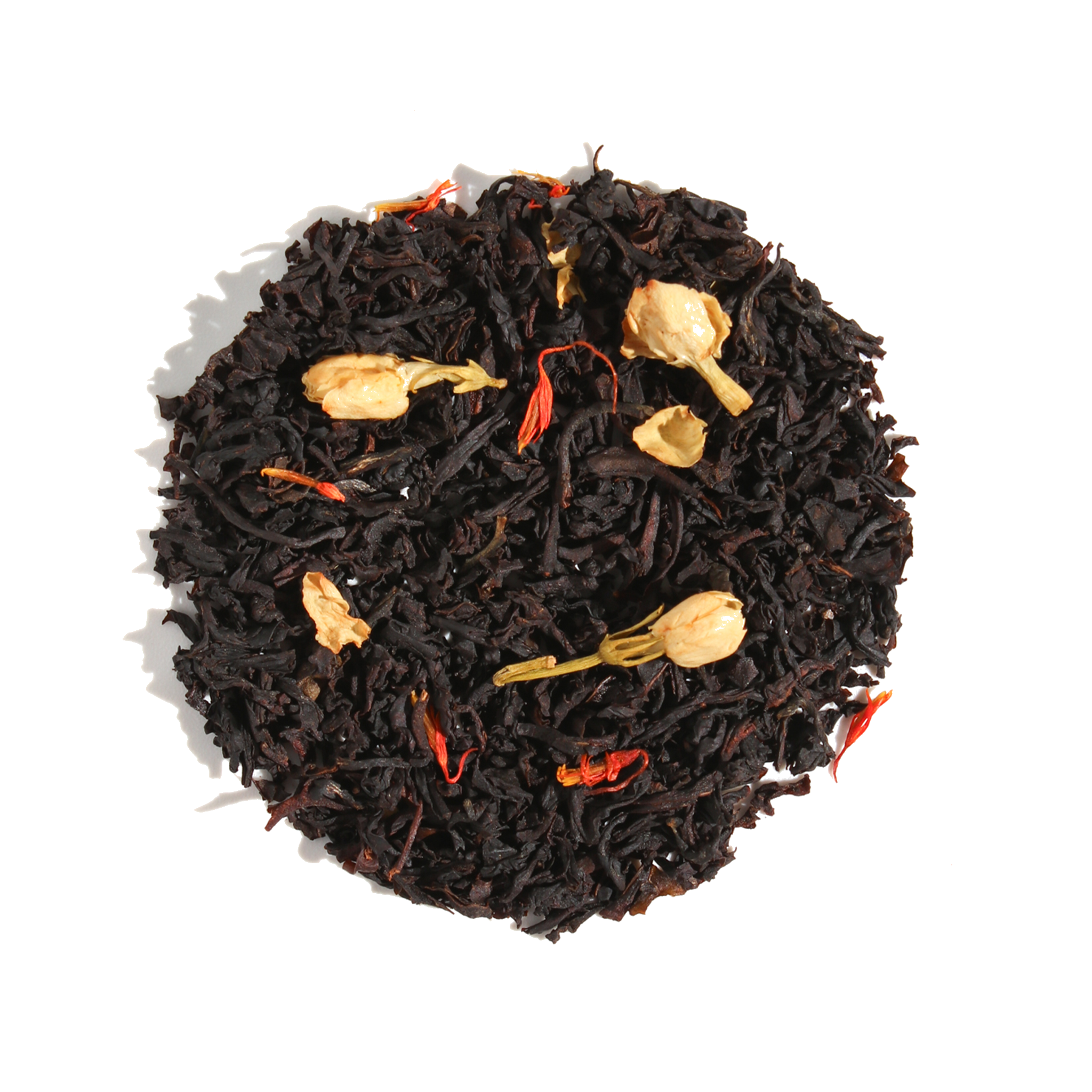 Plum Deluxe Housewarming Blend Black Tea (Vanilla Creme Brulee) in packaging, featuring black tea with vanilla and jasmine.