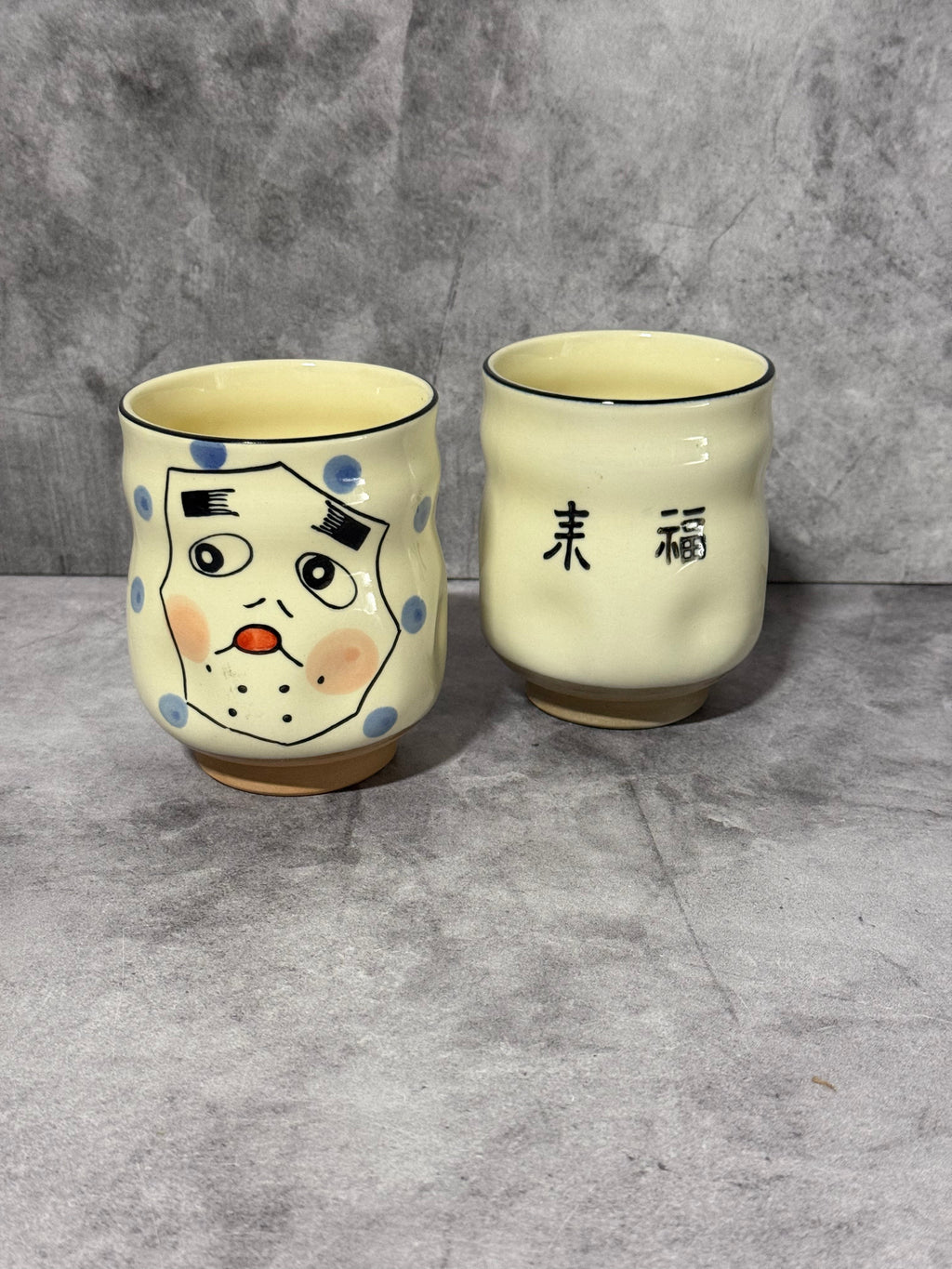 Inoue Hyottoko Beige White Mino-yaki Yunomi - Japanese Teacup