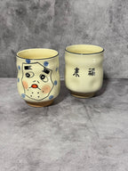 Inoue Hyottoko Beige White Mino-yaki Yunomi - Japanese Teacup