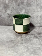 Inoue Oribe Kiritate Green Oribe-yaki Yunomi - Japanese Teacup