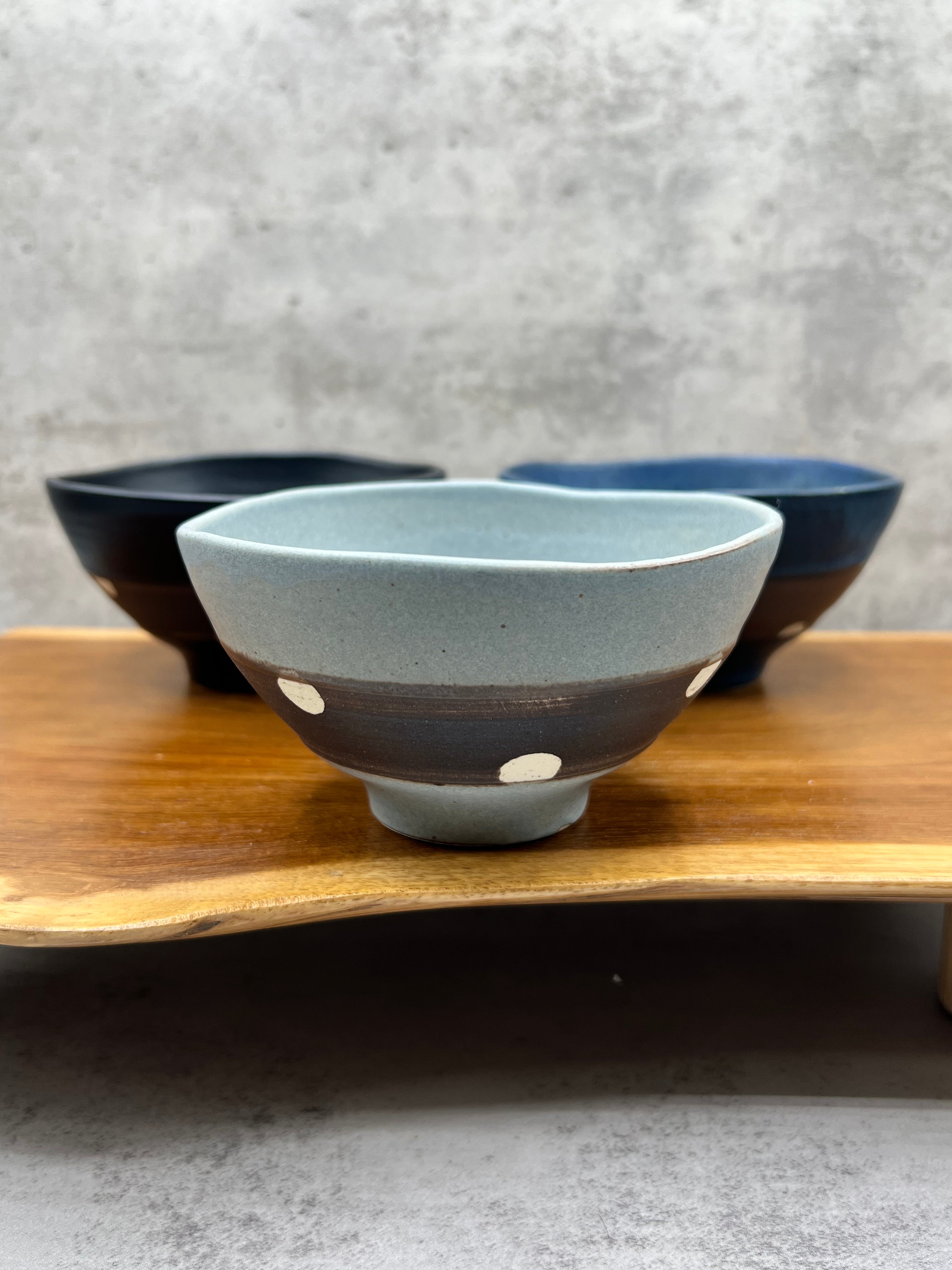 Inoue Shinko Gray Polka Dot Mino-yaki Ido Chawan - Japanese Mini Matcha Bowl Tea