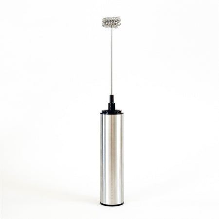 Teappo Simple Whisk, a USB-rechargeable electric whisk with stainless steel design and interchangeable heads for versatile beverage mixing.