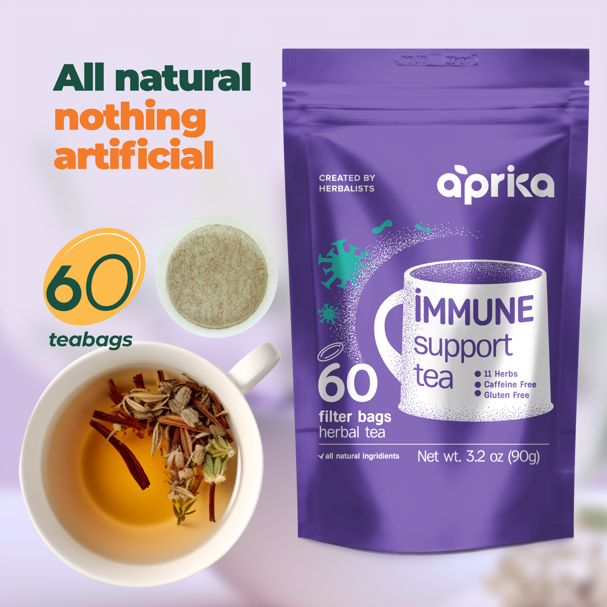Aprika Life Immune System Support Herbal Tea, 60 Bags