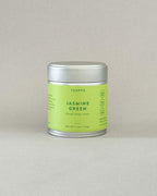 Teappo Jasmine Green Powder in a tea tin (1.4 oz) with floral notes, ideal for making tea lattes