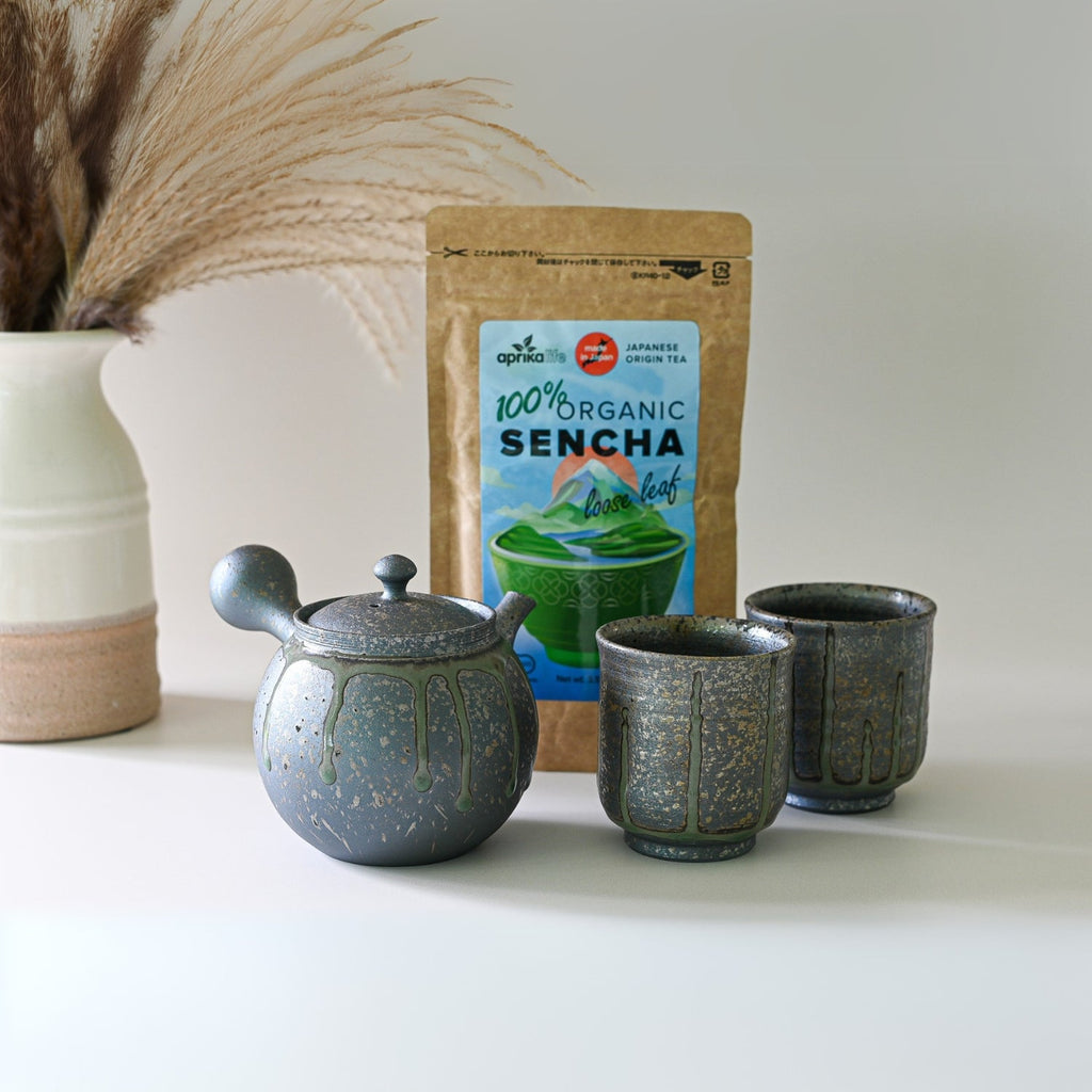 Aprika Life Japanese Kyusu Set - Teapot with Filters (230ml) and Two Cups