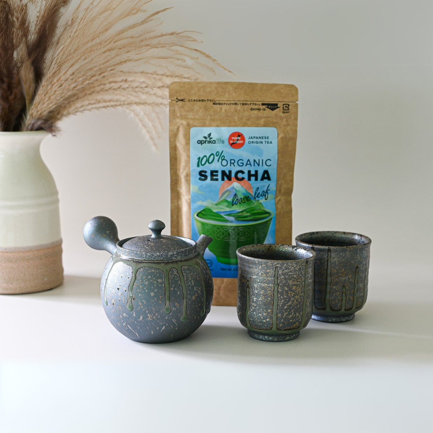 Aprika Life Japanese Kyusu Set - Teapot with Filters (230ml) and Two Cups