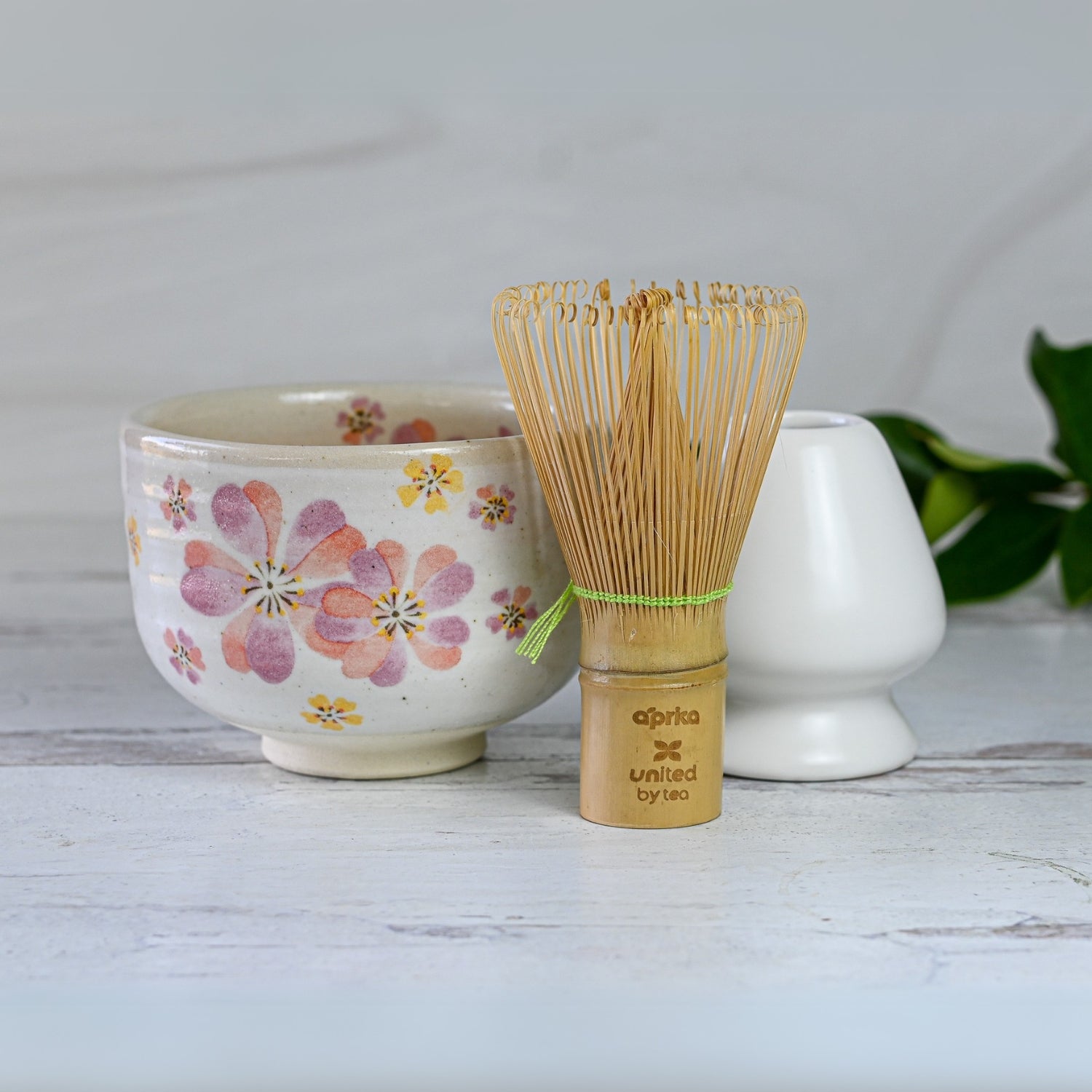 Japanese Pink Sakura Ceramic Matcha Bowl, Bamboo Matcha Whisk and Whisk Holder Set - Thumbnail 3