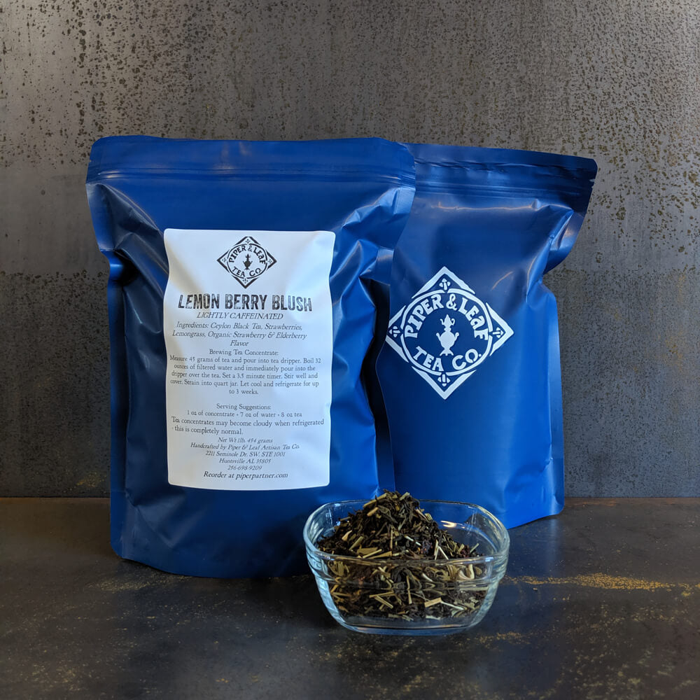 Piper and Leaf Lemon Berry Blush Pound Bag - 190 servings, a tea blend with berry flavor, displayed in the packaging.