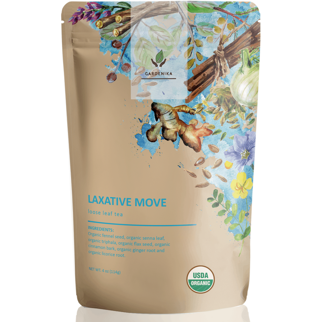 Gardenika Laxative Loose Leaf Tea, Gentle Constipation Relief - Ayurvedic Herbal Blend with Senna & Fennel - Digestive Health Support - Caffeine Free - 55+ Cups - USDA Organic & Kosher - 4 oz (113g)