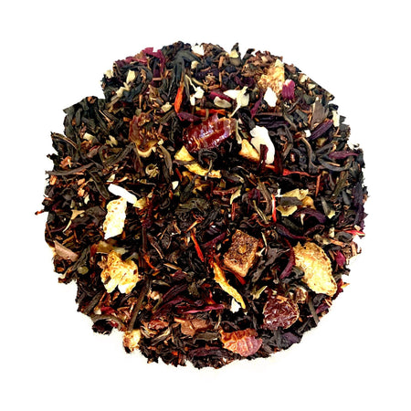Beach House Leavenworth artisan loose leaf tea blend with organic black tea, rooibos, and various fruits and spices.