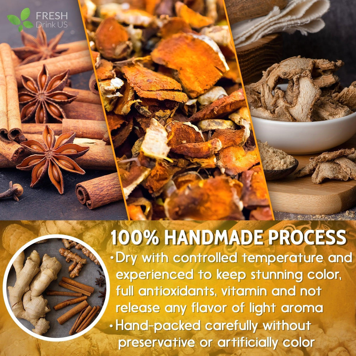FreshDrinkUS Turmeric Ginger Cinnamon Tea Bags