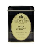 Harney & Sons Black Currant Tea loose leaf in a 4 oz package, with dark purple currant flavor notes.