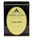 Harney & Sons Earl Grey loose tea in an 8 oz package, featuring a blend of black tea and bergamot