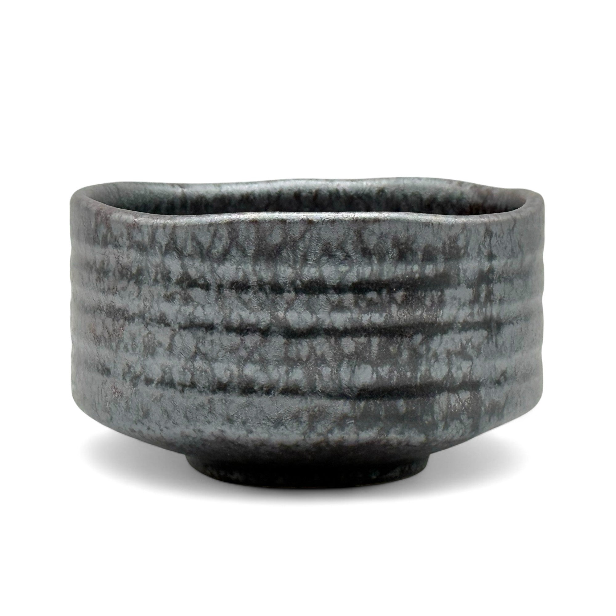 Inoue Tea Kabura Gray Mino-yaki Chawan - Japanese Matcha Bowl, ash grey glaze, textured ceramic, 4.7" wide, 2.7" high, 16oz capacity.