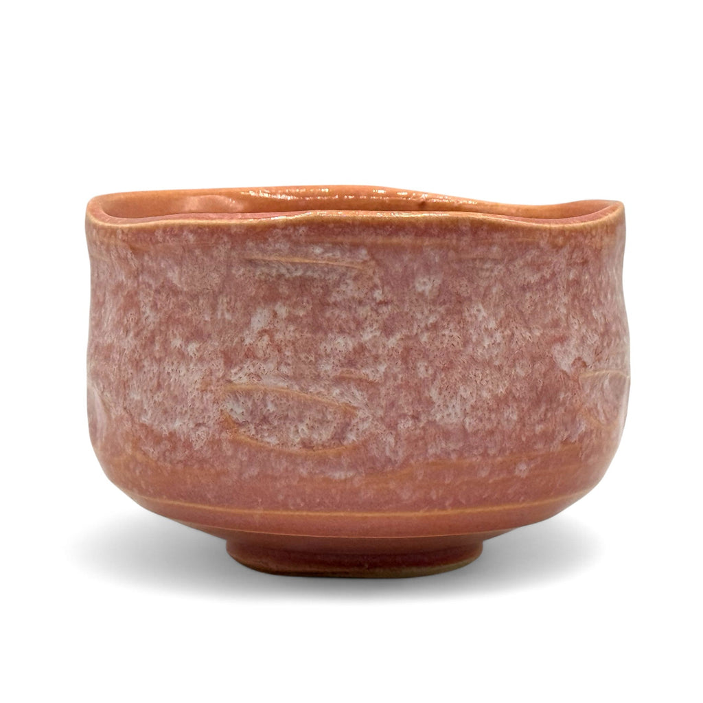 Inoue Tea Inoue Pink Mino-yaki Chawan - Japanese Matcha Bowl, a handcrafted ceramic bowl, 4.7" wide, 3" high, 14oz capacity.